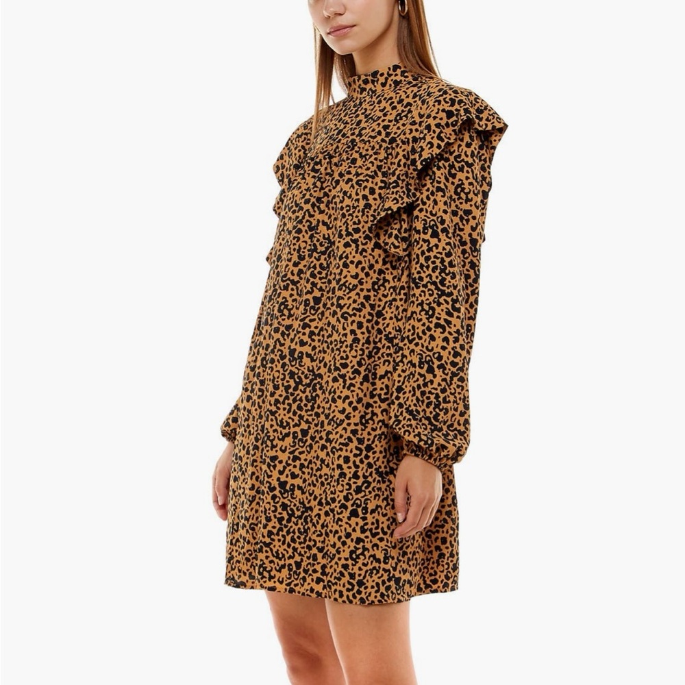 WAYF Pierce Leopard Print Long Sleeve Mock Neck Minidress - Picture 3 of 13